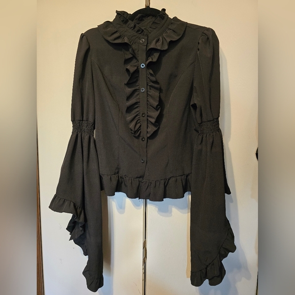 ROMWE Black Ruffled Blouse - Picture 1 of 6